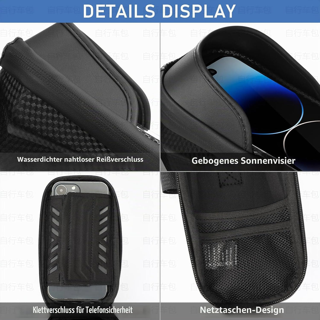 Wasserdicht Handyhalterung Fahrradtasche, Fahrradtasche Rahmen mit TPU-Touchscreen und Sonnenblende,