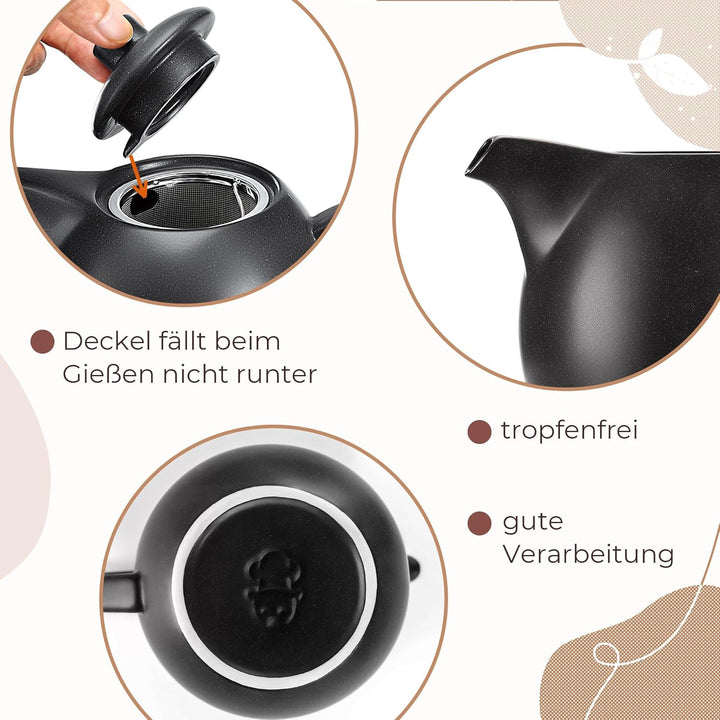 Happy Lemuro Teekanne mit Stövchen Set - 1,2 l - mit Siebeinsatz - Tea Pot - Teapot - Zubehör - Kera