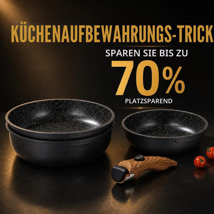 Royal Swiss Kochgeschirr, Induktion, 9-teilig, 2 abnehmbare Griffe, Topfset mit Deckel für alle Herd