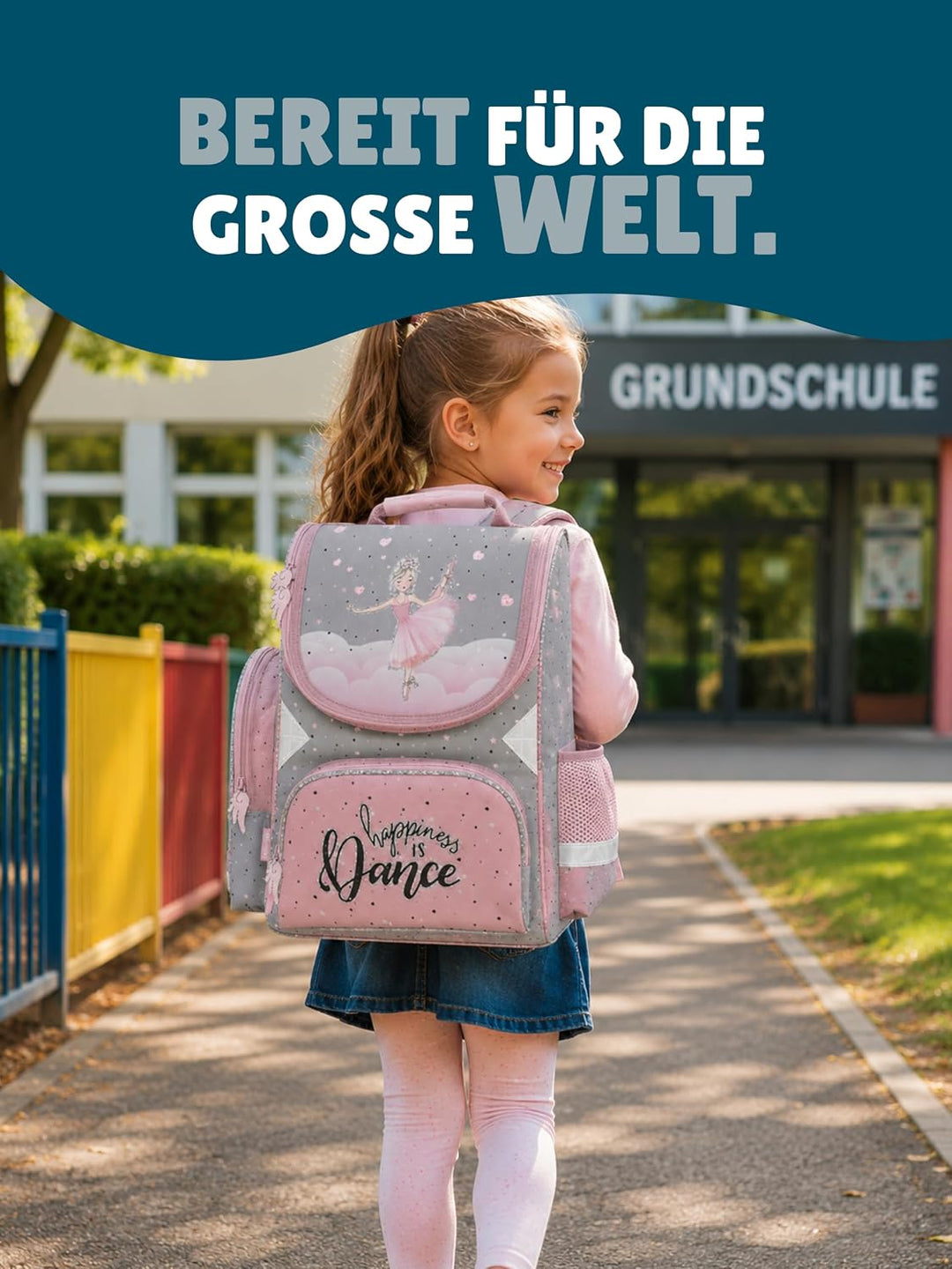 Familando Ballerina Mädchen Schulranzen-Set 6 TLG | Ranzen 1. Klasse | Schultasche mit Sportbeutel,