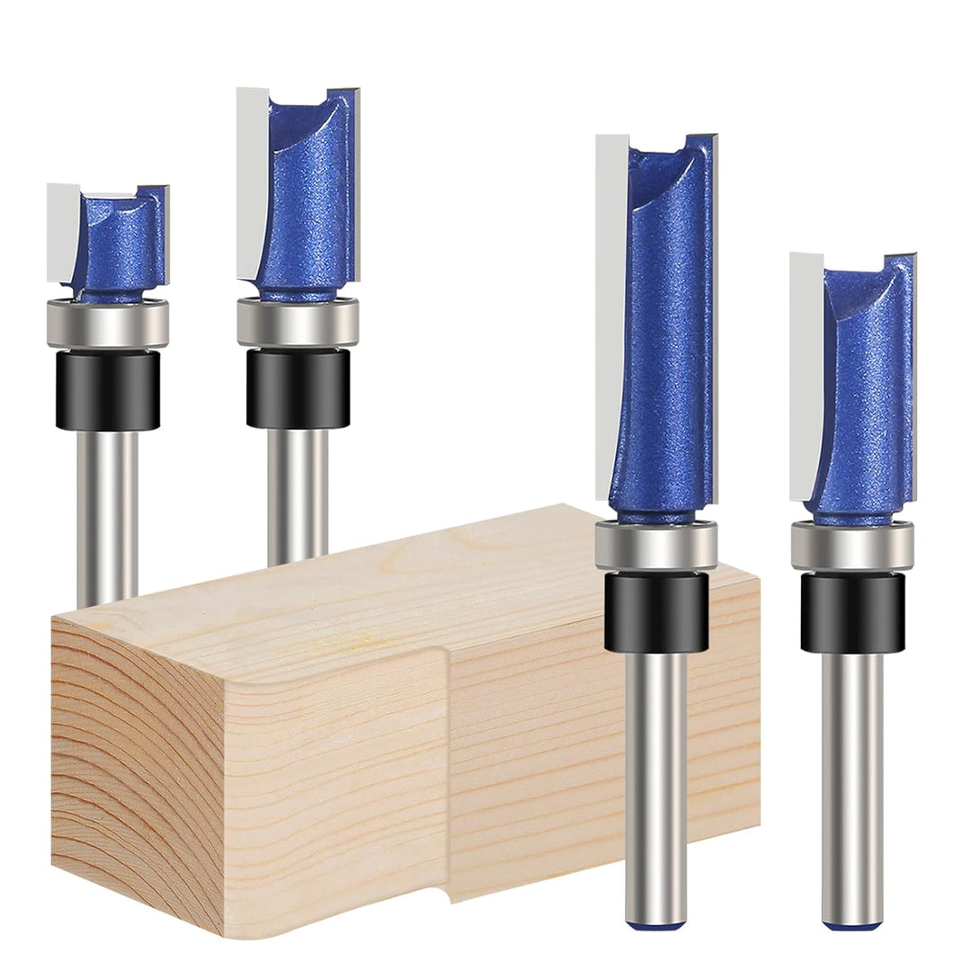 4 Stück Bündigfräse Flush Trim Router Bit 6,35mm Schaft Holzbearbeitung Fräser Oberfräse Zubehör, Fr
