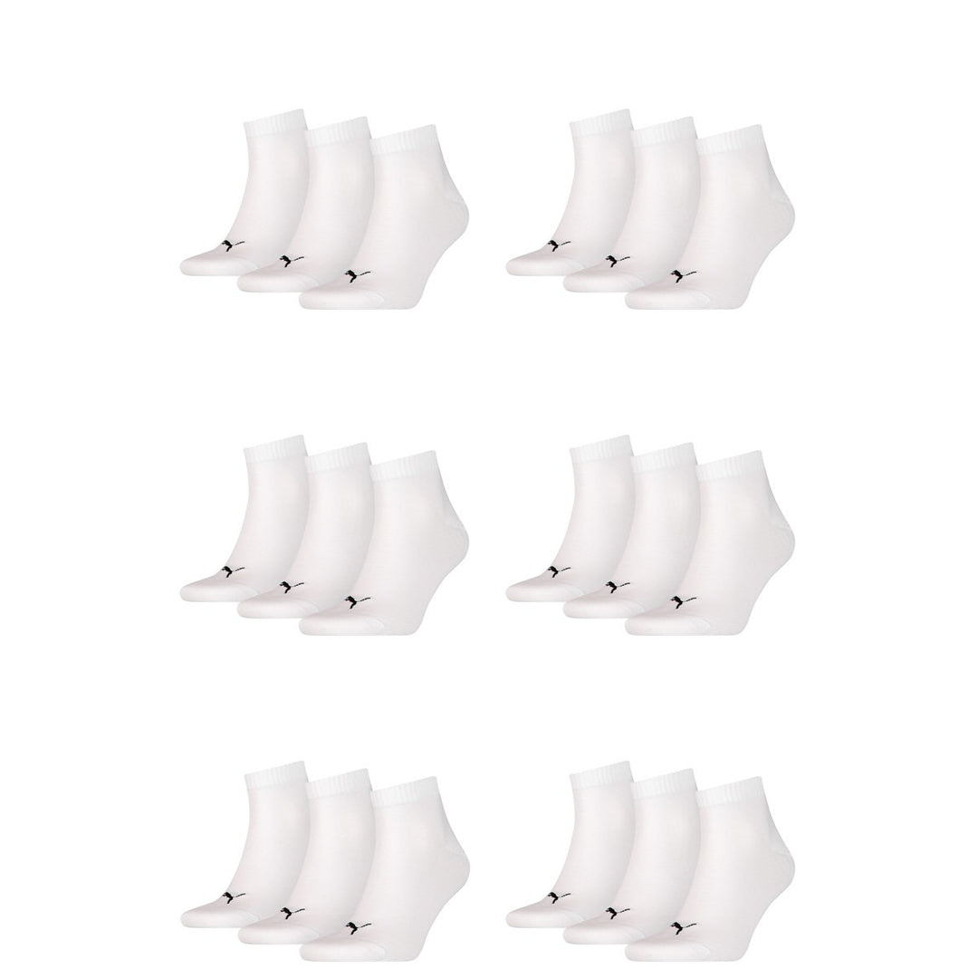 PUMA 18 Paar Unisex Quarter Socken Sneaker Gr. 35-49 für Damen Herren Füsslinge, Farbe:300 - white,