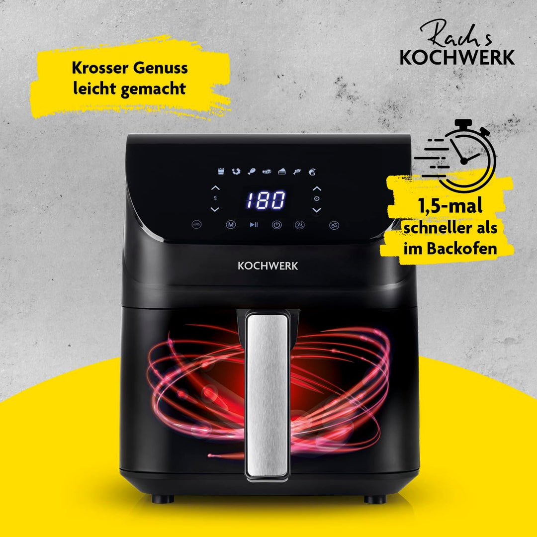 Rachs KOCHWERK Digitale Heissluftfritteuse 4L | Airfryer mit Touchscreen für fettarmes Garen, Grille