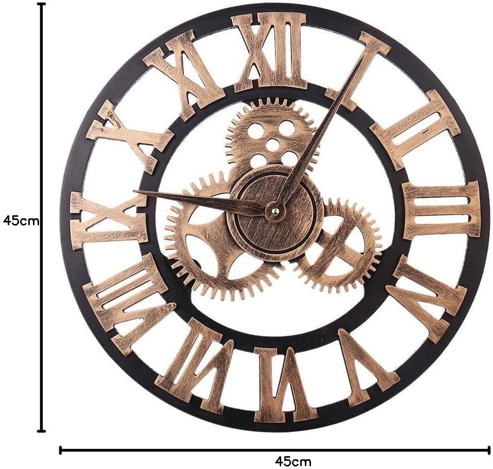 HAITANG Grosse Wanduhr im Vintage-Stil,schwarz Wanduhr rund, Metall Geräuschlos Nicht tickend batter