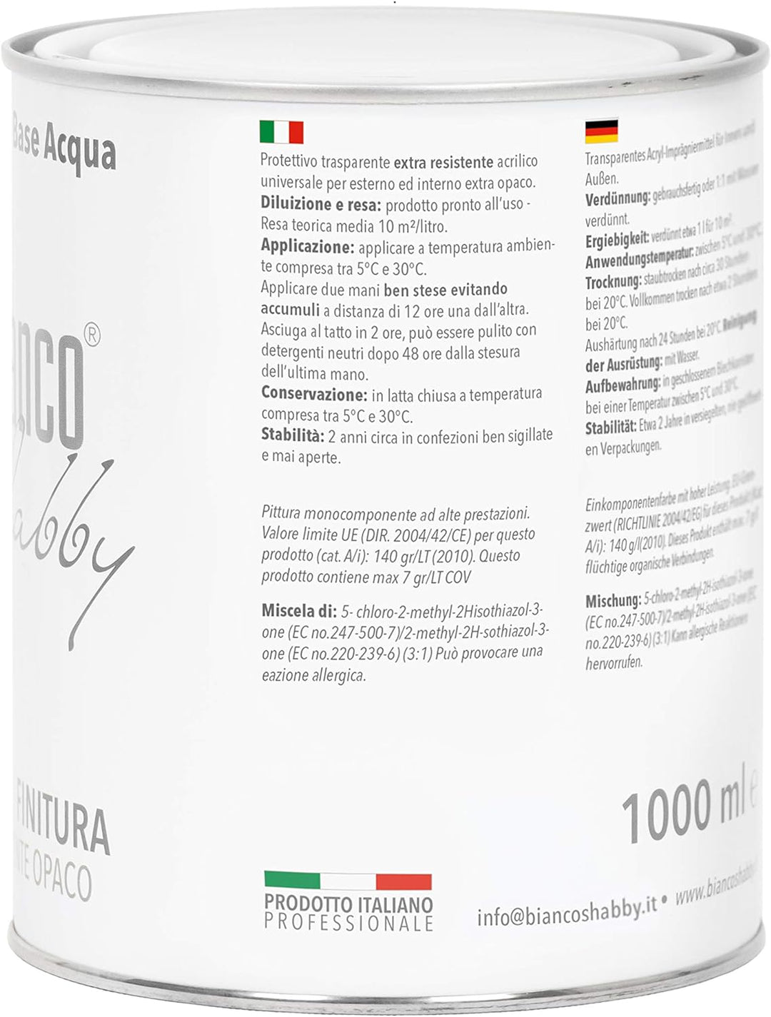 bianco Shabby Hintergrund/Finish transparent matt für Chalk Paint (1 Litre)