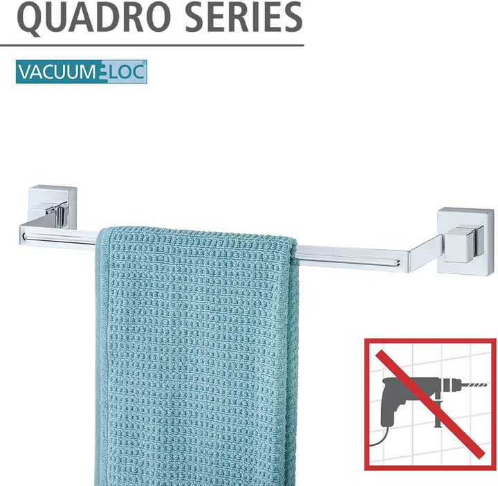 WENKO Vacuum-Loc Wand Handtuchhalter Quadro, Bad Handtuchstange, Befestigen ohne Bohren, Rostfreier