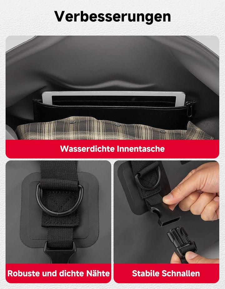 KEMIMOTO Motorrad Hecktasche 25L, IPX6 wasserdichte Motorradtasche Gepäckrolle mit Schnellverschluss