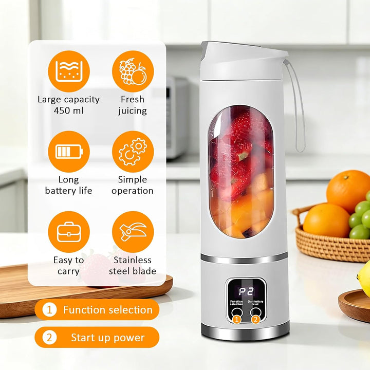 Tragbarer Mini Mixer mit LED Display, 450ml tragbarer Smoothie Maker, 12 Edelstahlklingen, wiederauf