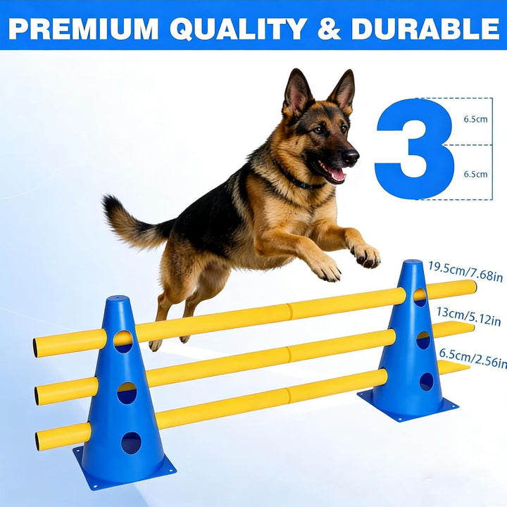 Sports Steckhürdenset, 10 Kegel + 5 Stangen Agility Hürden Steckhürdenset, Kinder Agility Hürden Hin