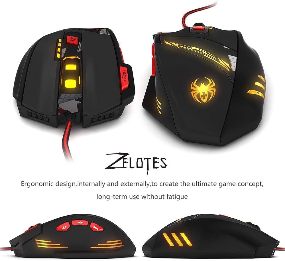 zelotes Kabelgebundene Gaming Maus mit 9200 DPI,8 programmierbarem Tasten,Verstellbarem Gewicht,RGB-