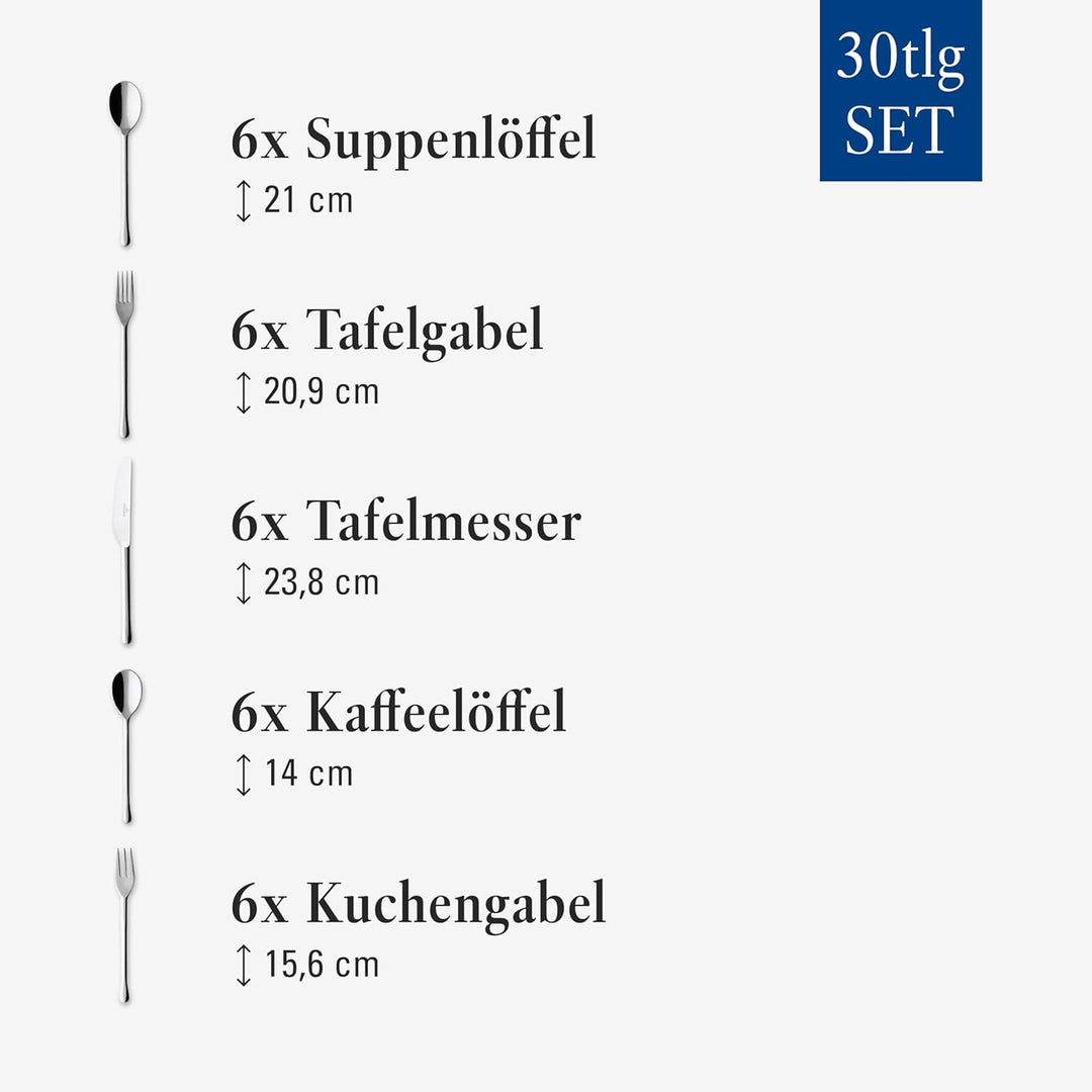 Villeroy & Boch - Udine Besteckset 30-teilig Silber, Spülmaschinenfest, Besteck Set für 6 Personen,