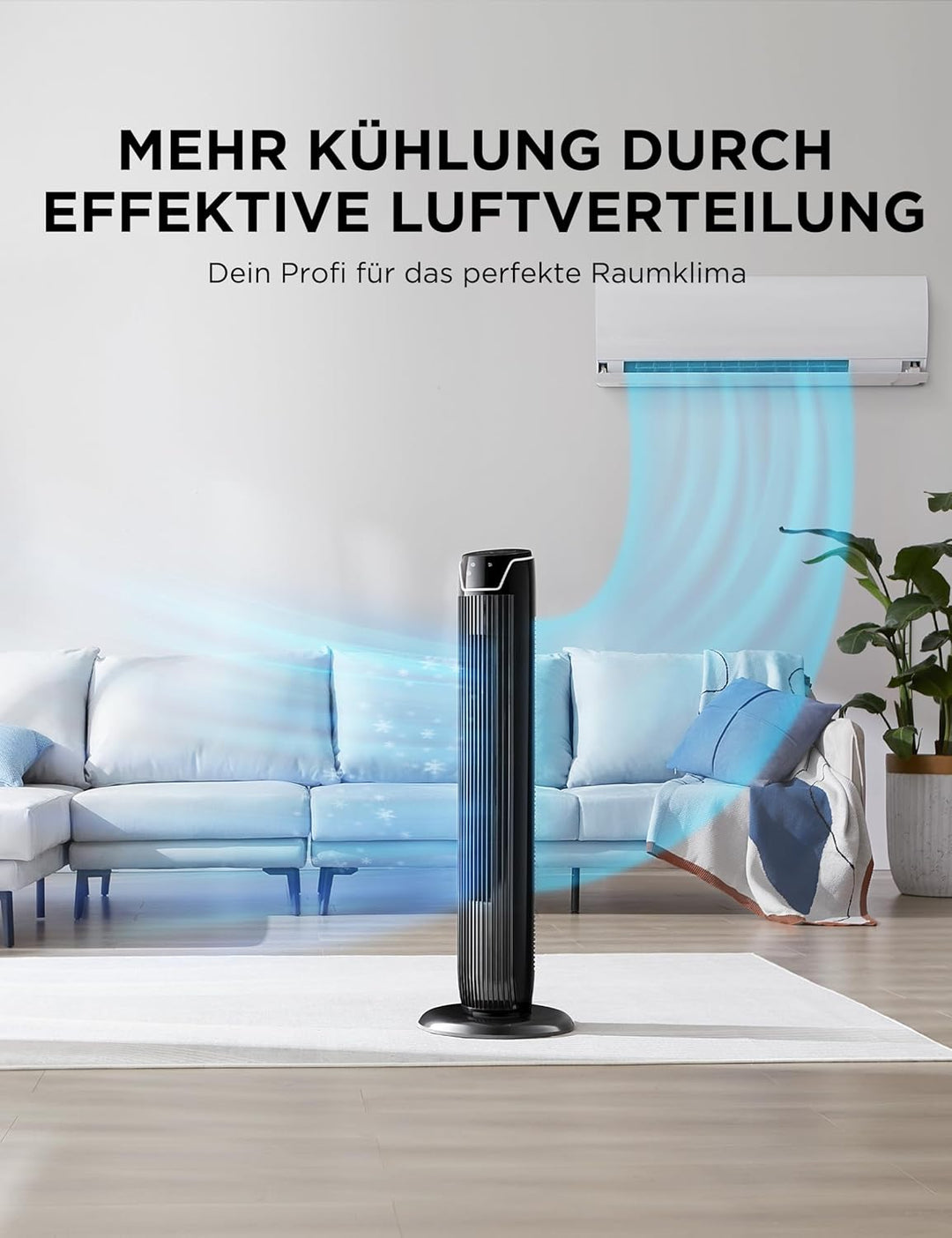 Midea FZ10-17JR Turmventilator Leise mit Fernbedienung 92CM, mobiler Lüfter,Ventilator Säulenventila