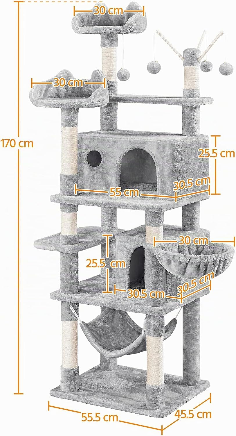 Yaheetech Kratzbaum 170 cm Katzenbaum XL Stabiler Katzenkratzbaum Kletterbaum für Katzen, mit Aussic