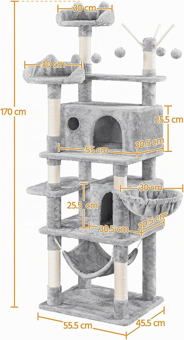 Yaheetech Kratzbaum 170 cm Katzenbaum XL Stabiler Katzenkratzbaum Kletterbaum für Katzen, mit Aussic