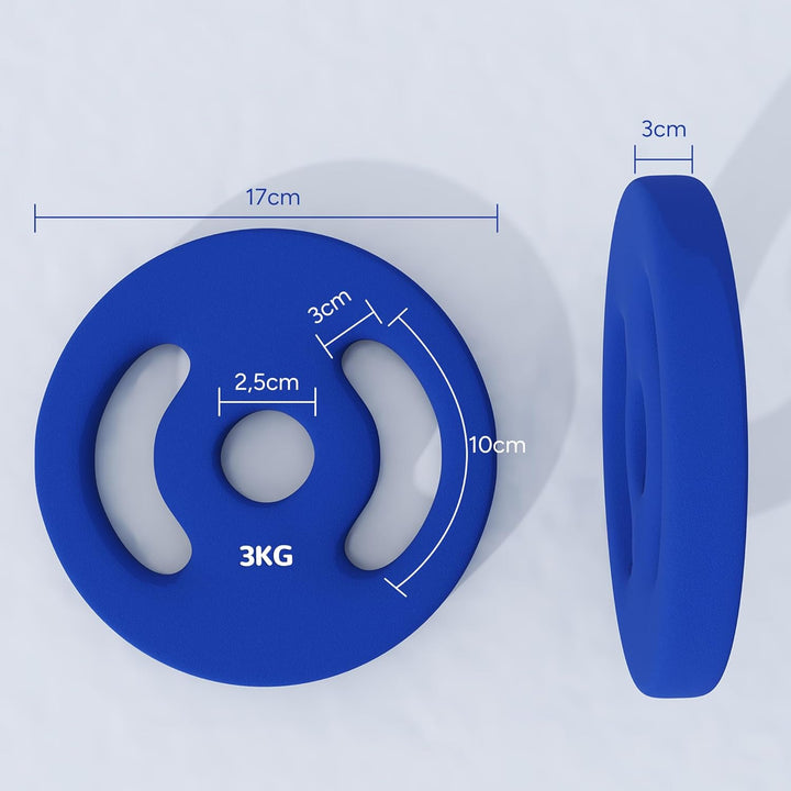 SPORTNOW Gewichtsplatte 2 x 3 kg, Hantelscheiben für Stangen Ø 2,5 cm, mit Griffen, leicht zu greife