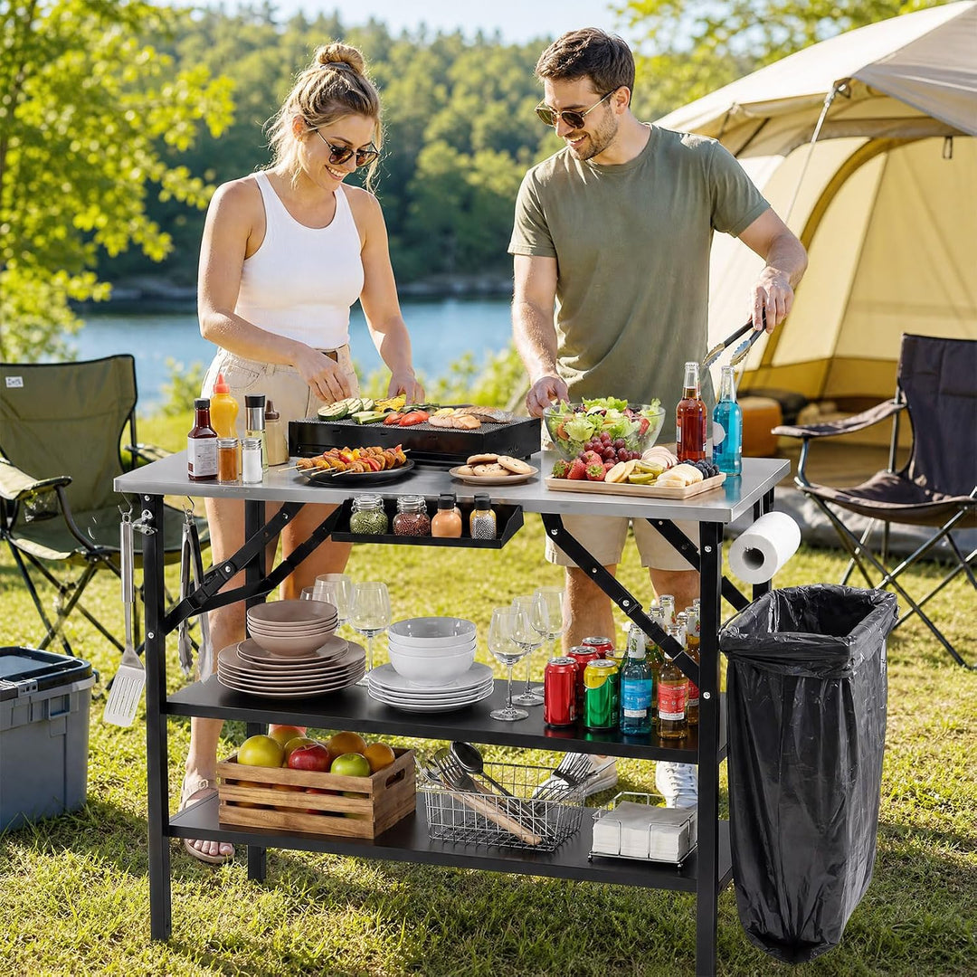 COSTWAY Grilltisch Outdoor Klappbar, Campingtisch, Klapptisch 2 Ablagen, 2 Ablagen
