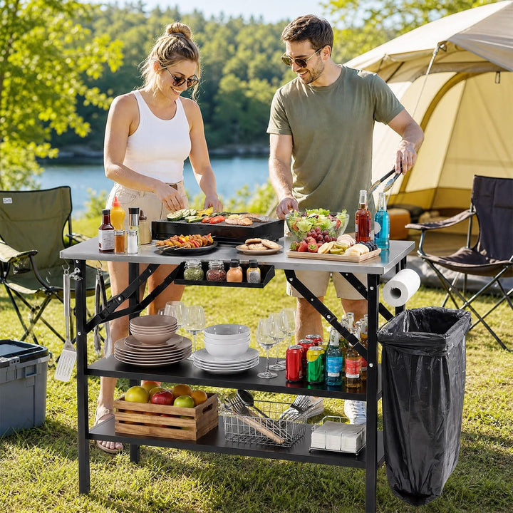 COSTWAY Grilltisch Outdoor Klappbar, Campingtisch, Klapptisch 2 Ablagen, 2 Ablagen