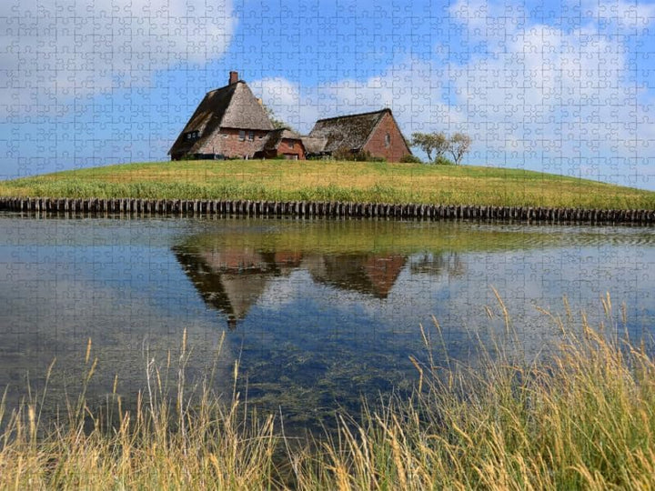 CALVENDO Puzzle Kirchwarft auf Hallig Hooge 1000 Teile Lege-Grösse 64 x 48 cm Foto-Puzzle Bild von S