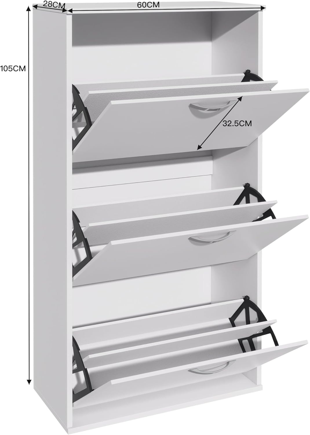 Garvis Doppellagig Schuhschrank 3 Klappen – Hohe Kapazität (16 Paar) – Schmal 60x105x28 cm – MDF Rus
