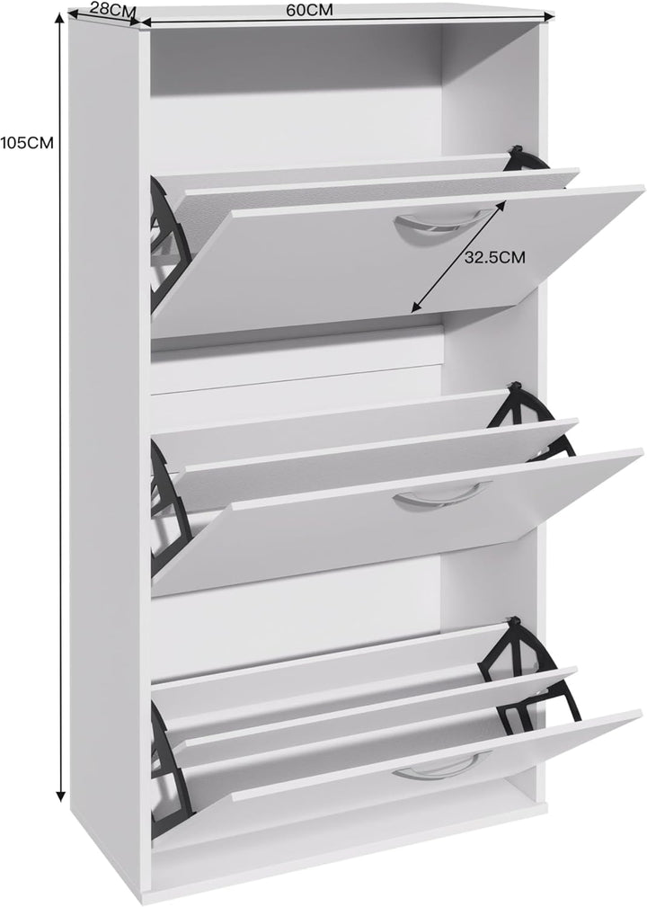 Garvis Doppellagig Schuhschrank 3 Klappen – Hohe Kapazität (16 Paar) – Schmal 60x105x28 cm – MDF Rus