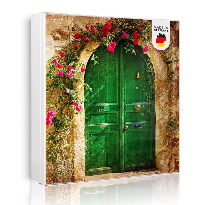 banjado® Grosser Schlüsselkasten Glas/Schlüsselbox 30cm x 30cm mit 50 Haken - Motiv Ferienhaus/Schlü