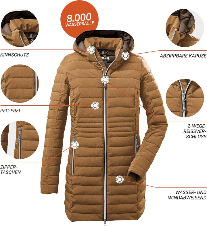 G.I.G.A. DX Damen Bacarya Casual Funktionsparka in Daunenoptik mit abzippbarer Kapuze 50 hellbraun,