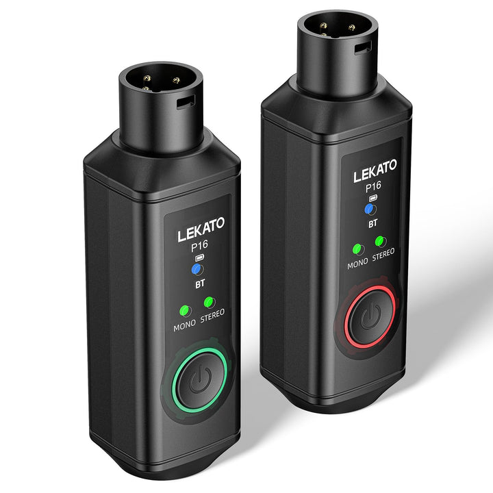 LEKATO P16 Bluetooth XLR Empfänger, 2 Hi-Fi Empfänger mit 50 m Reichweite, Stereo Funk-Audioempfänge