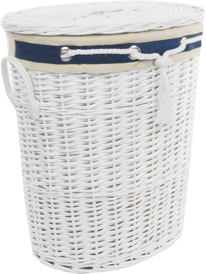 DVier Wäschekorb, Weide weiss Motiv marine 46x34 H.54 39WOval-b