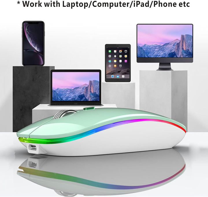 Uiosmuph Bluetooth Maus Kabellose, LED Funkmaus wiederaufladbar Leise Wireless Mouse 2.4GHz Kabellos