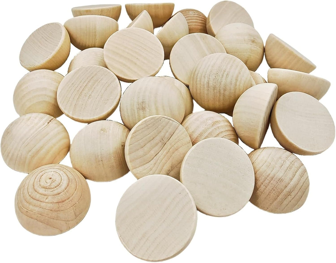30 Stück halbe Holzperlen 50mm Naturbelassene unbehandelte Holzhalbkugeln Runde gespaltene Holzkugel
