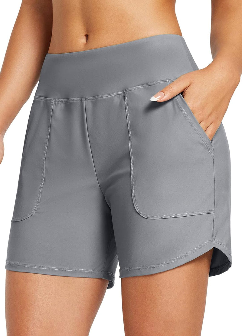 BALEAF Damen Badeshorts Bauchkontrolle UPF50+ Badehose Schnell Trocknend Schwimmhose Hohe Taille Boa