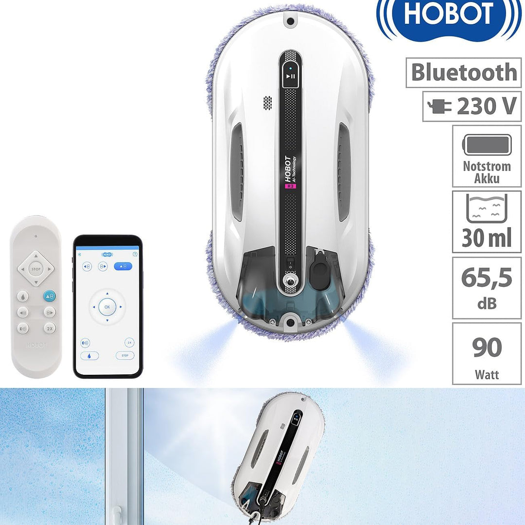 Scheibenwascher Roboter: HOBOT-R3 Profi-Fensterputz-Roboter mit Dual-Sprüh-Funktion, App (Smarter Fe