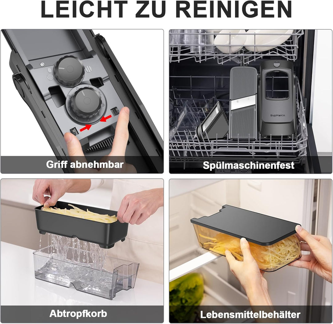 SupMakin Gemüseschneider, Once for All Verstellbar Gemüsehobel Genius Mandoline Vegetable Slicer Kar