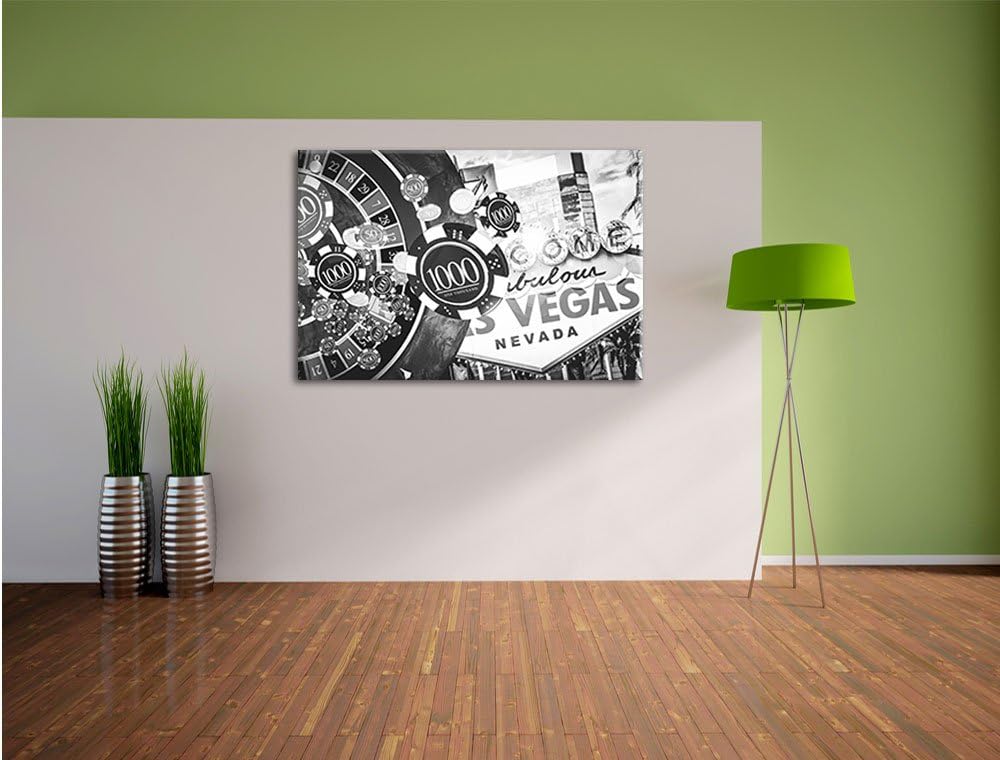 Pixxprint Las Vegas Casino Roulette Kunst B&W, Format: 100x70 auf Leinwand, riesige Bilder fertig ge