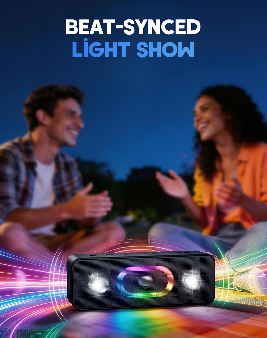 Ortizan Bluetooth Lautsprecher, Musikbox Bluetooth 5.3, Dualen Bass-Treibern, 24H Akku, 6 Lighting E
