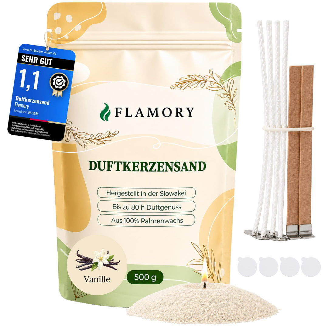 Duftkerzensand 500 g – Sauberer Kerzensand inkl. 5 Dochte – Einfache Anwendung – Bis zu 80 Std. Bren