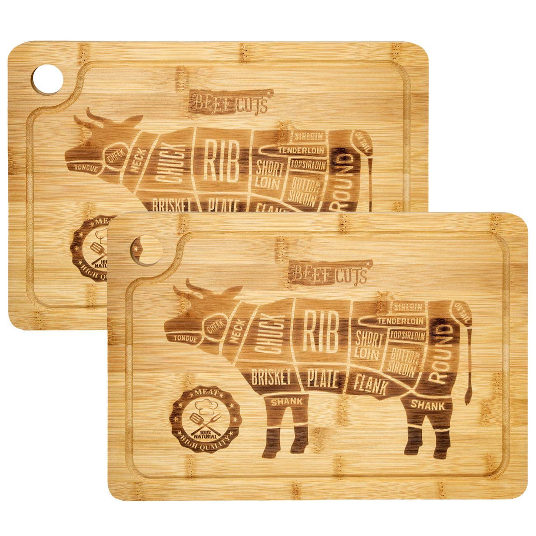 DuneDesign Steakteller aus Bambus 2er Set – massive Holz Steakbretter 33x23 cm, 2 cm dick – stilvoll