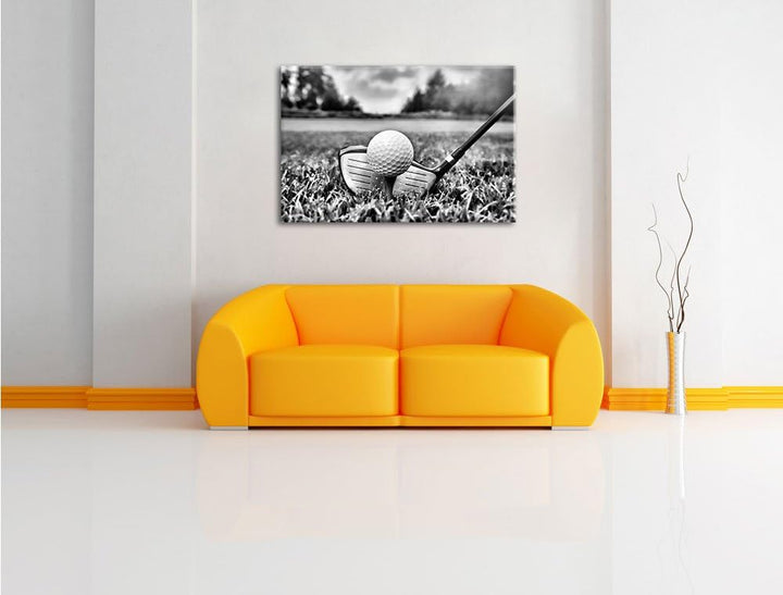 Monocrome, Golf Abschlag, Format: 100x70 auf Leinwand, XXL riesige Bilder fertig gerahmt mit Keilrah