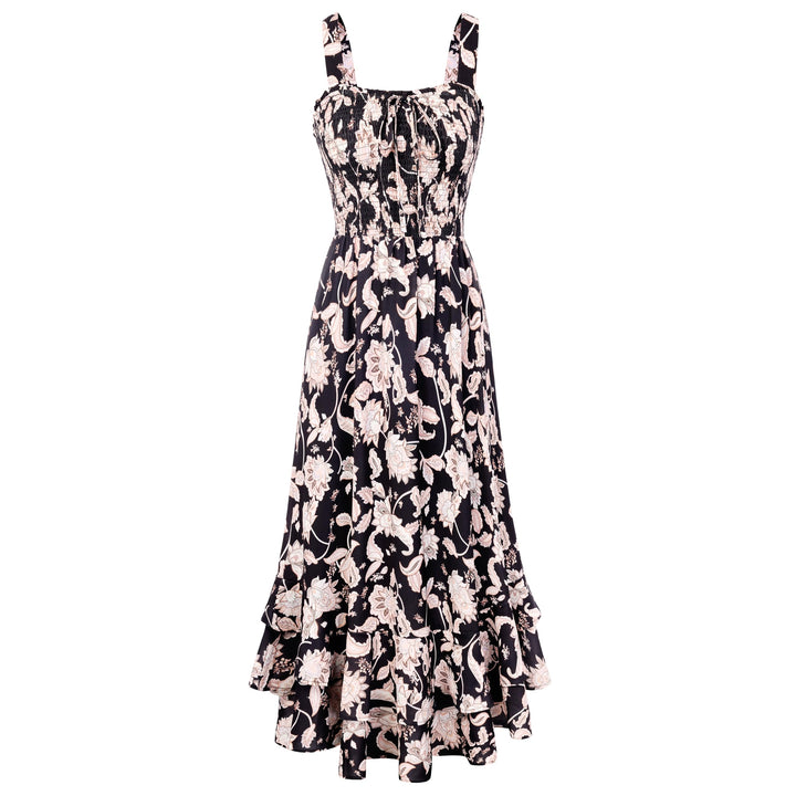 GRACE KARIN Damen langes Blumenkleid Ärmellos Spaghettiträger Freizeitkleid Böhmisch Maxikleid Stran