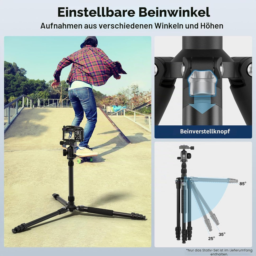 SIRUI APT-02 Stativ Kamera Einbeinstativ 2-in-1, 200 cm höhenverstellbar, mit 360° Kugelkopf, max. T
