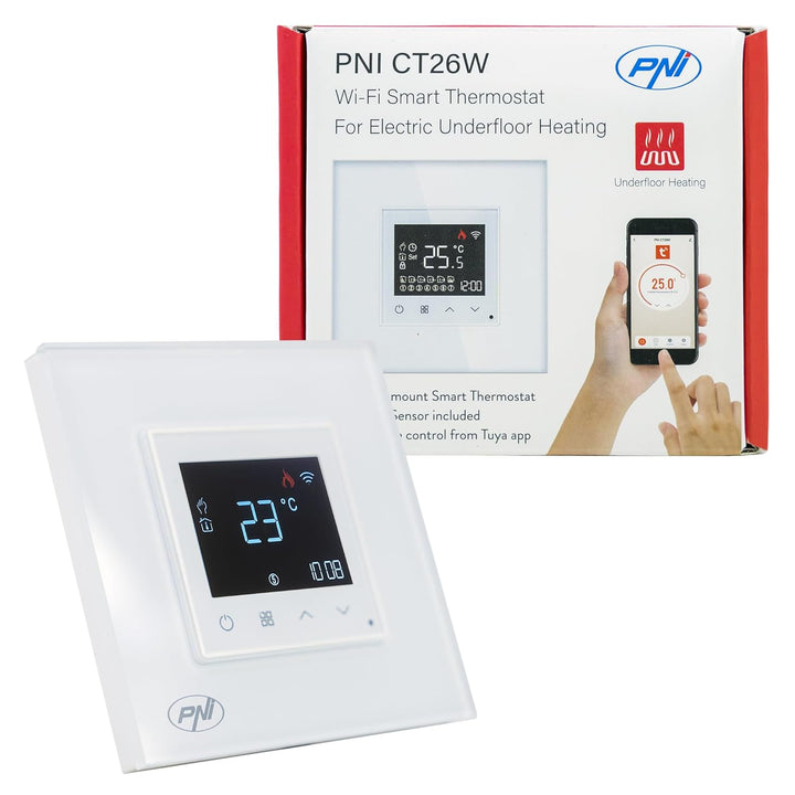Smart-Thermostat PNI CT26W WiFi für elektrische Fussbodenheizung oder Pumpengruppe, inklusive Bodens