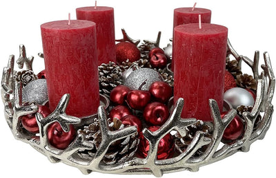 itsisa Grosser Adventskranz D: 42 cm aus Metall Silber - Weihnachtsdeko, Adventsdeko