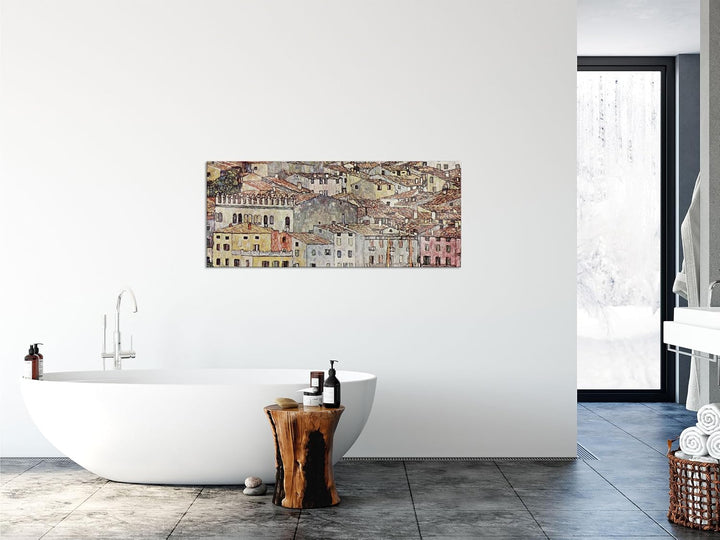 Pixxprint Glasbild Panorama, Wandbild aus Echtglas, Gustav Klimt - Malcesine am Gardasee, 100x40 cm,