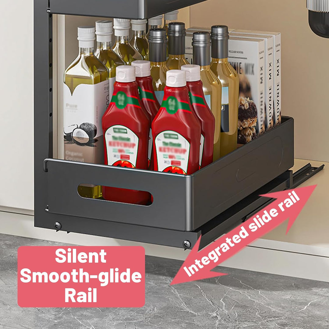Küchenschrank Organizer 2 Etagen Spülschrank Organizer mit 4 Haken für Kitchen Bad Unter Waschbecken
