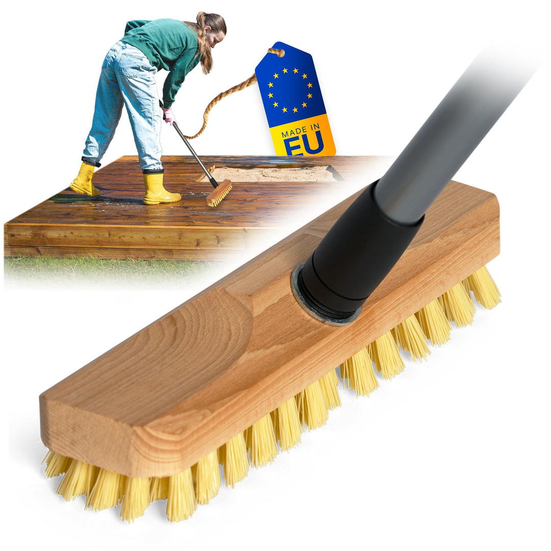 Schrubber aus Holz mit Borsten| Wischer mit Gewinde und Teleskopstiel| Scheuerbürste PPN| Boden-Bürs