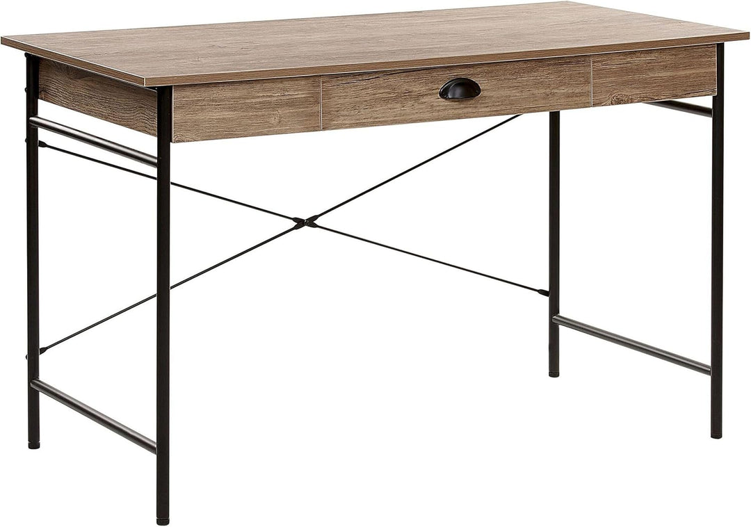 Schreibtisch dunkler Holzfarbton Stahlgestell mit Schublade 120x60 cm Casco
