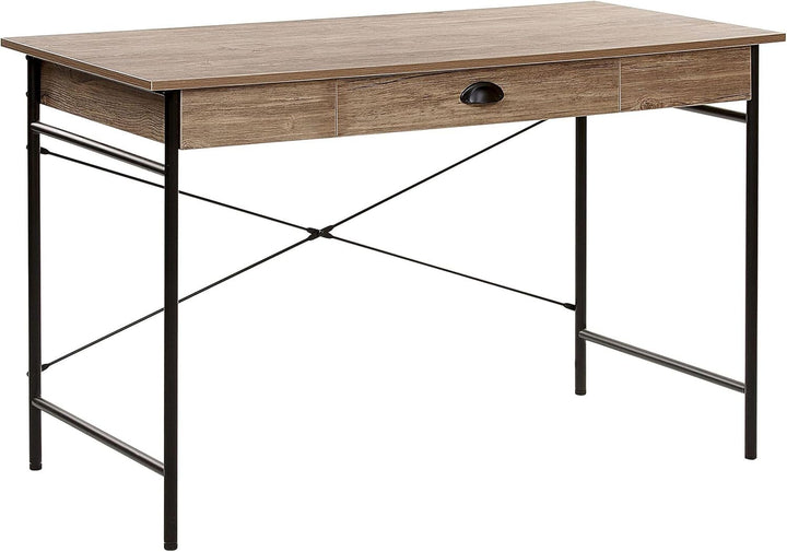 Schreibtisch dunkler Holzfarbton Stahlgestell mit Schublade 120x60 cm Casco