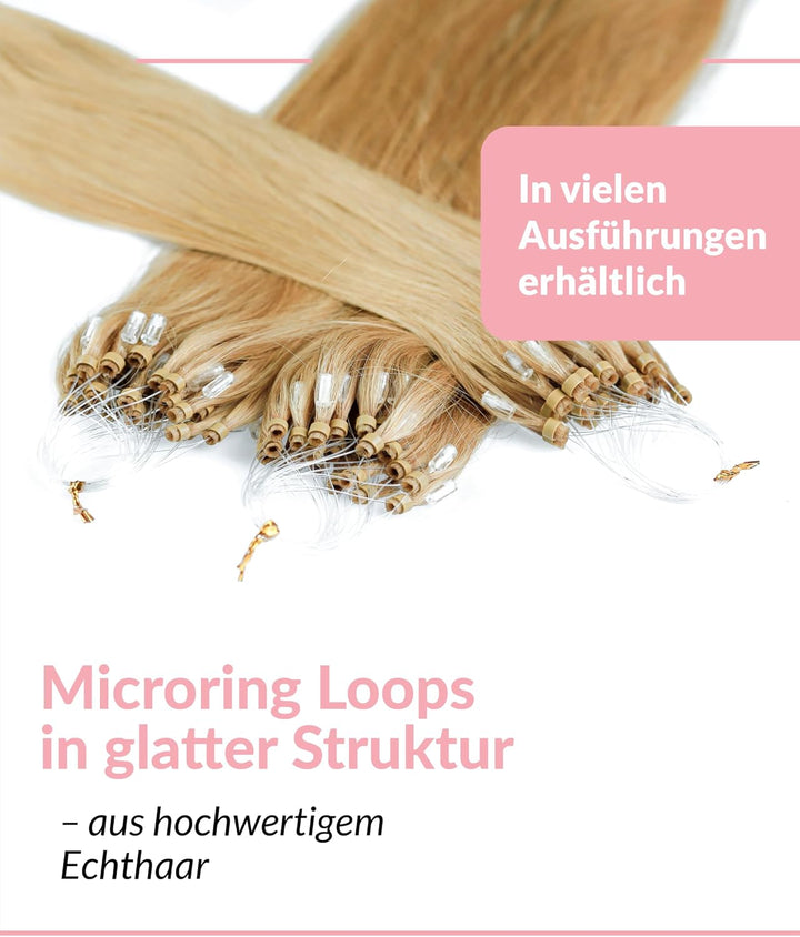 hair2heart Microring Extensions Echthaar glatt - 150 Strähnen 0.5g 60cm 9/31 lichtblond Gold Asch 60