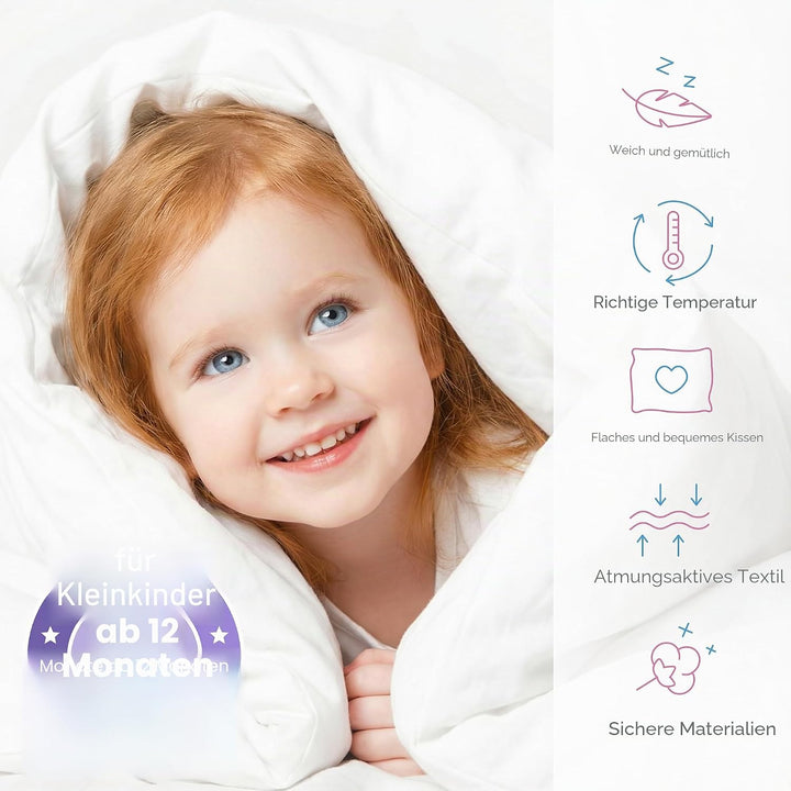 Anti Allergie Bettbezug und Kissen Set 120 x 90 cm für Kinderbett Weiss