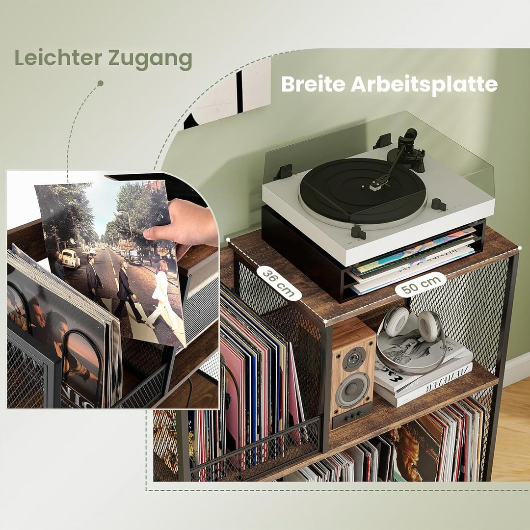 KOMFOTTEU Vinyl-Plattenspielerständer für bis zu 300 Alben, 3-stöckige Schallplatten-Display mit 3 a